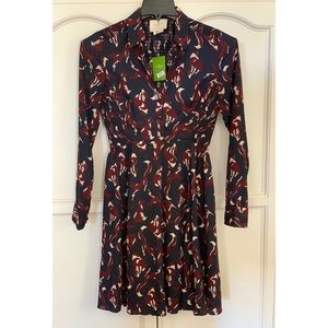 Kate Spade So Foxy Foxes Smocked Dress Blue with Burgundy Fox Print New Size 2